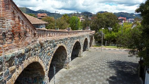 Broken Bridge or Puento Roto, constracted in 1840, destroyed by a flood  and partially restored as a tourist site., Cuenca, Azuay province, Ecuador. photo