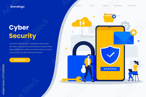 Cyber security modern flat illustration landing page. Illustration for websites, landing pages, mobile applications, posters and banners.