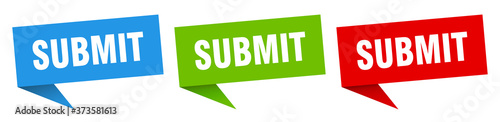 submit banner sign. submit speech bubble label set