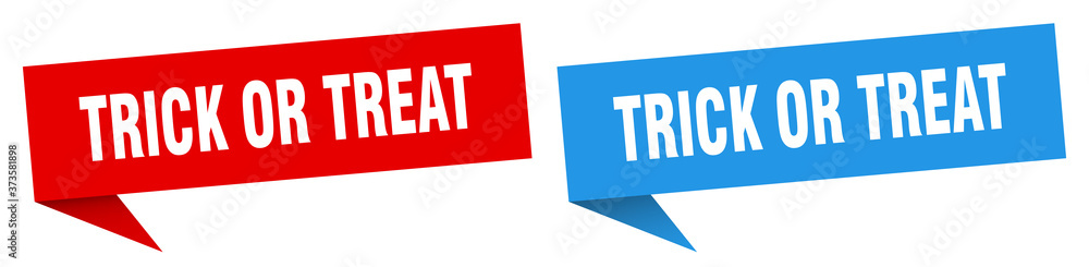 trick or treat banner sign. trick or treat speech bubble label set