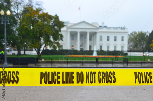 Police line ribbon in front of The White House - Washington DC, USA