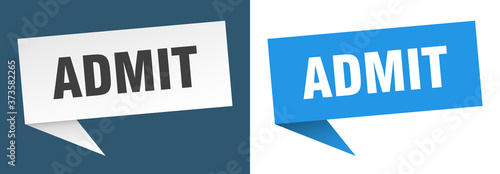 admit banner sign. admit speech bubble label set