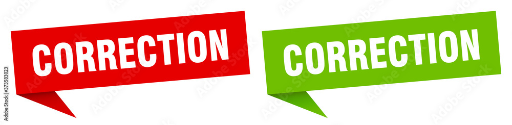 correction banner sign. correction speech bubble label set correction banner sign. correction speech bubble label set