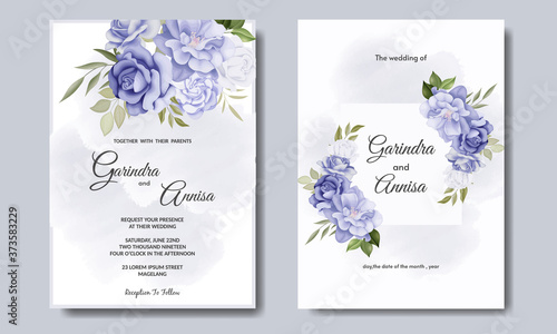  Elegant wedding invitation card with beautiful floral and leaves template Premium Vector