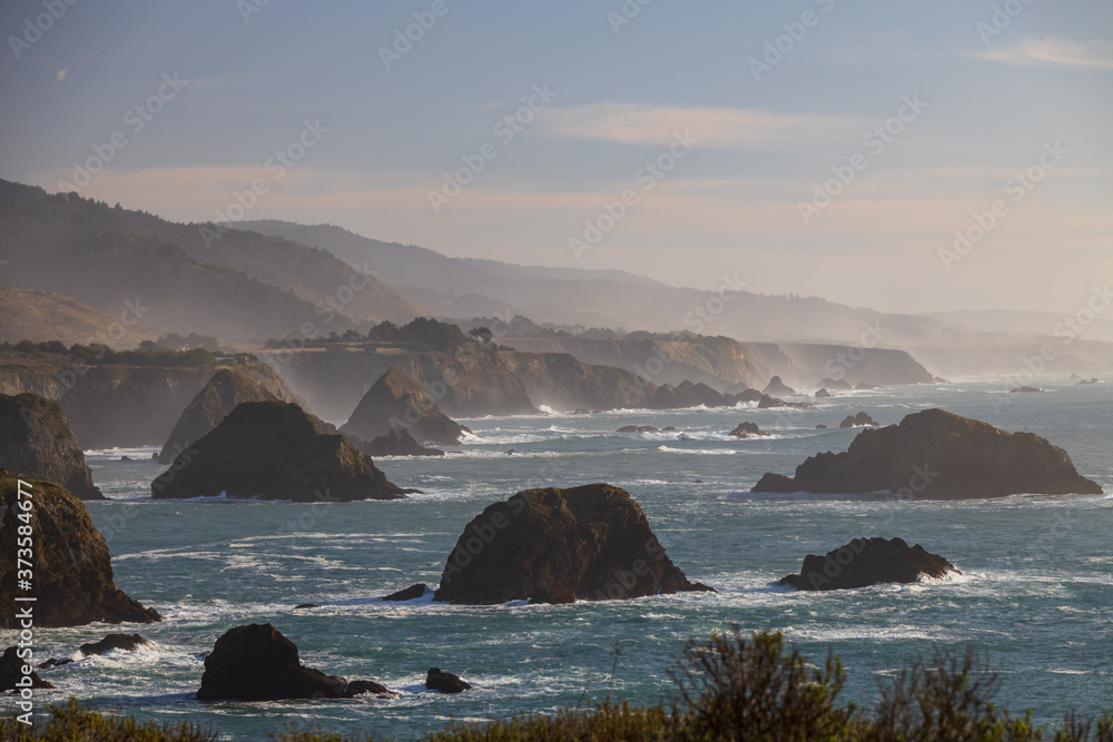 California bay view and rock stacks