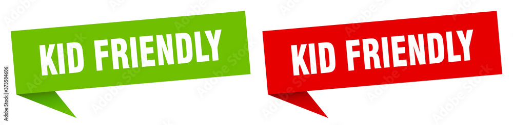 kid friendly banner sign. kid friendly speech bubble label set kid friendly banner sign. kid friendly speech bubble label set