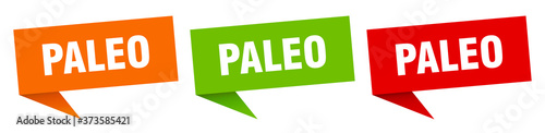 paleo banner sign. paleo speech bubble label set