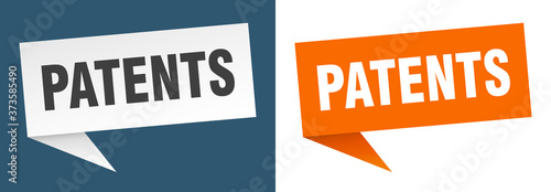 patents banner sign. patents speech bubble label set