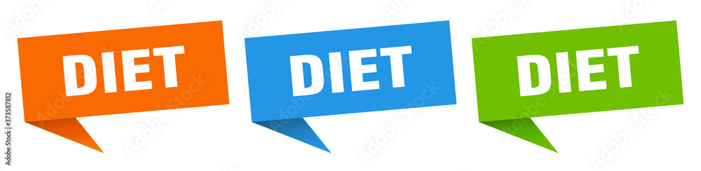 diet banner sign. diet speech bubble label set diet banner sign. diet speech bubble label set