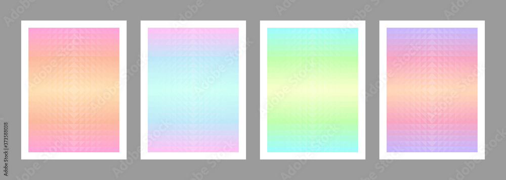 Pastel color poster set. Abstract geometric triangle shapes background. Covers design. Vector illustration.
