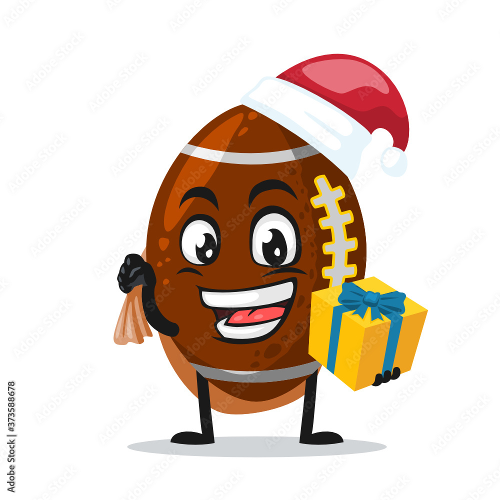 Vector illustration of rugby mascot or character wearing santa hat