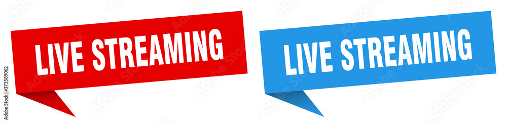 live streaming banner sign. live streaming speech bubble label set live streaming banner sign. live streaming speech bubble label set