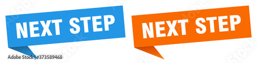 next step banner sign. next step speech bubble label set