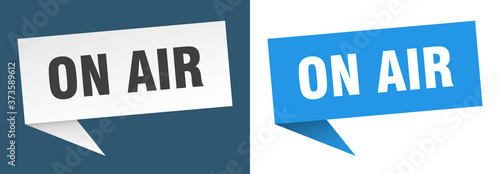 on air banner sign. on air speech bubble label set