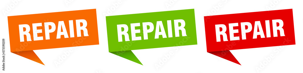repair banner sign. repair speech bubble label set repair banner sign. repair speech bubble label set