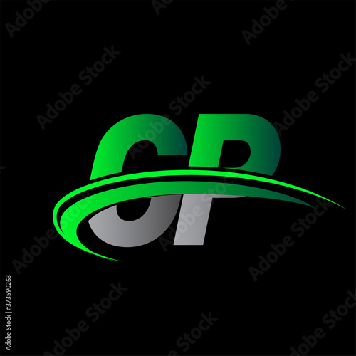 initial letter GP logotype company name colored green and black swoosh design. vector logo for business and company identity.
