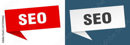 seo banner sign. seo speech bubble label set