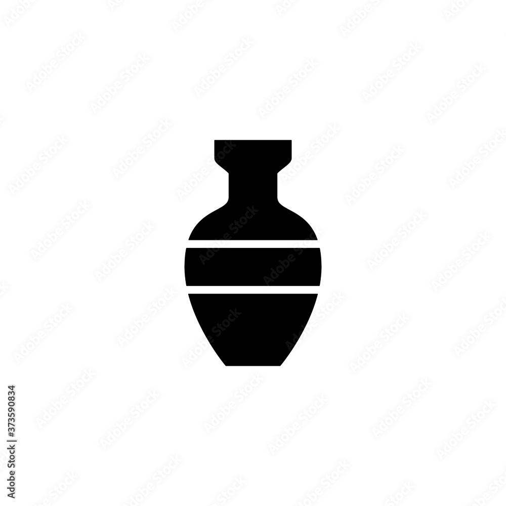 Ceramic vase icon in black flat glyph, filled style isolated on white background