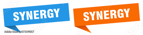 synergy banner sign. synergy speech bubble label set