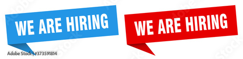 we are hiring banner sign. we are hiring speech bubble label set