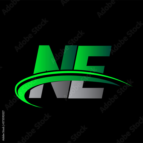 initial letter NE logotype company name colored green and black swoosh design. vector logo for business and company identity.