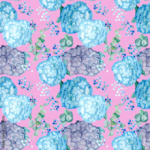 Flower seamless pattern with hydrang and gypsophies photo