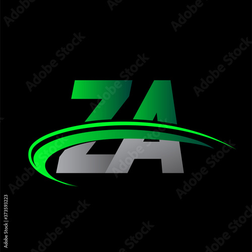 initial letter ZA logotype company name colored green and black swoosh design. vector logo for business and company identity. photo