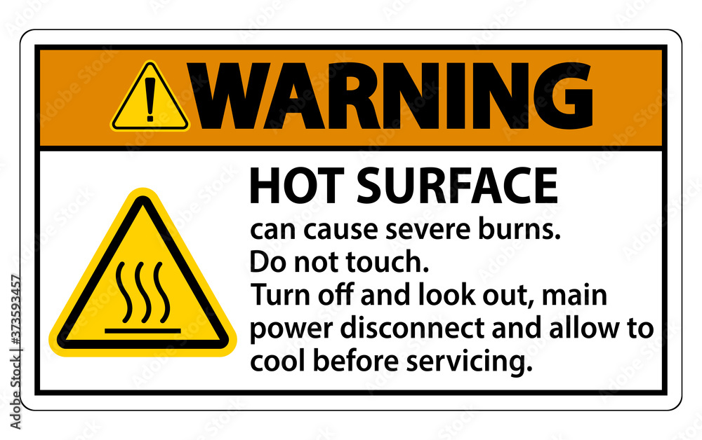 Warning Hot surface sign on white background Warning Hot surface sign on white background