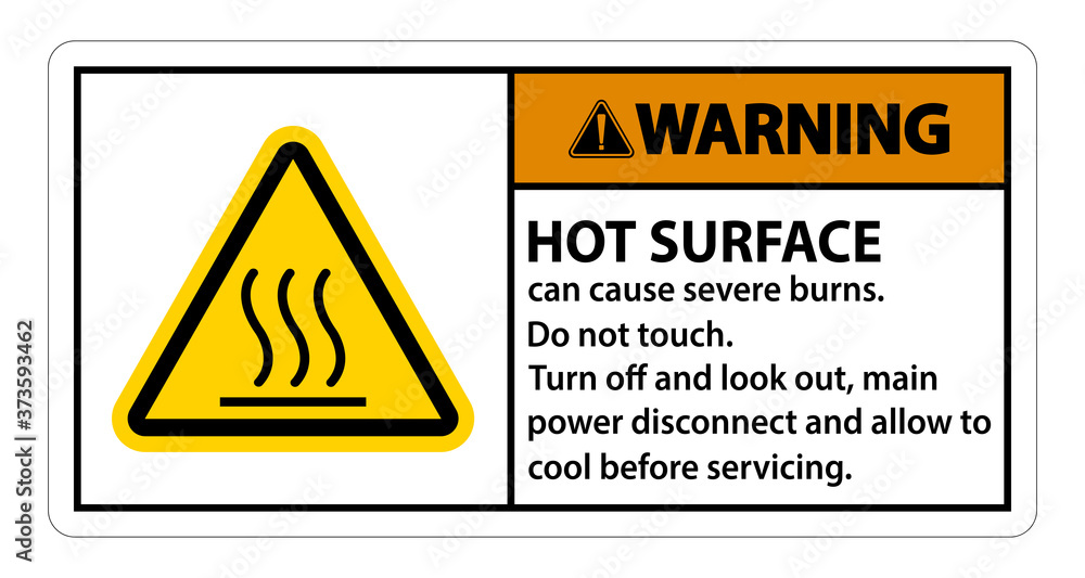 Warning Hot surface sign on white background Warning Hot surface sign on white background