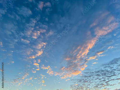 Scattered small clouds in the sky and clouds.