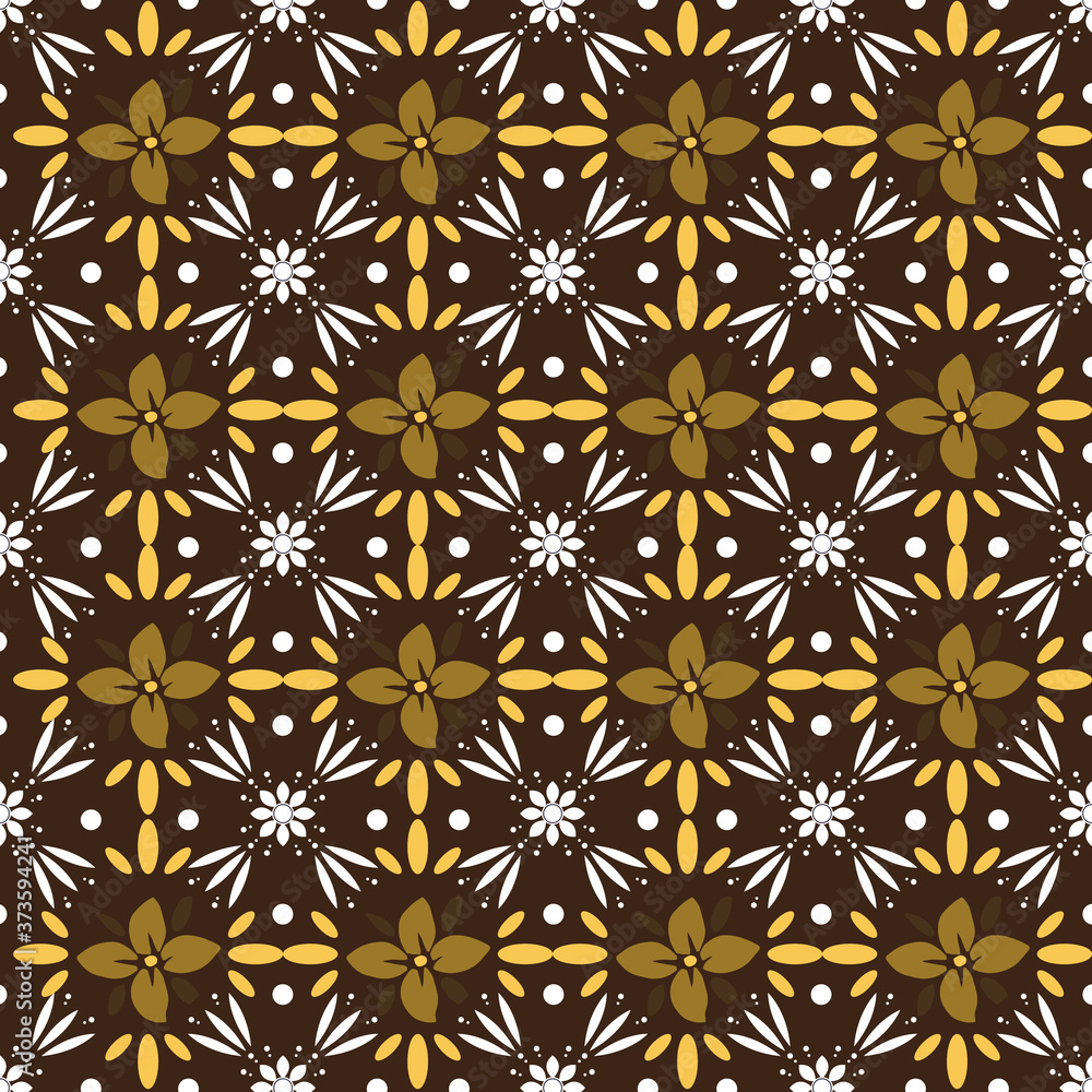 Beautiful flower motif on traditional batik with elegant white brown color design.