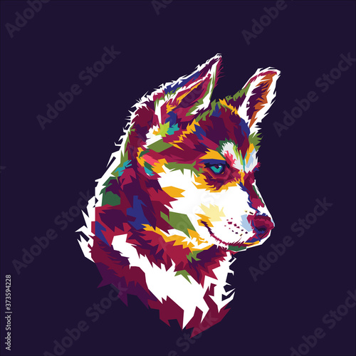 Illustration vector graphic wpap of dog siberian husky. pop color