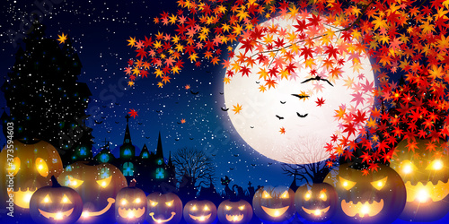 ハロウィン　かぼちゃ　紅葉　背景