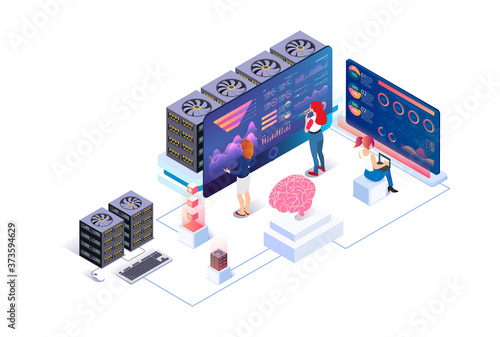 Isometric Technology Data Analysis Illustration, Web Banners, Suitable for Diagrams, Infographics, Book Illustration, Game Asset, And Other Graphic Related Assets