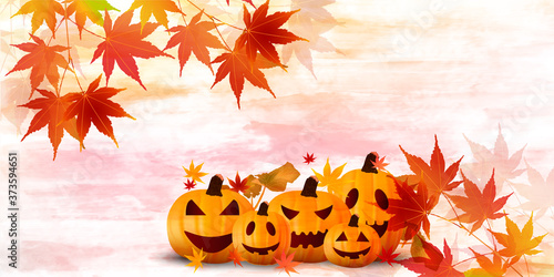 ハロウィン　かぼちゃ　紅葉　背景