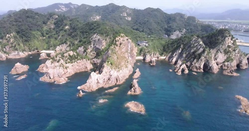 山陰海岸ジオパーク　ドローン 空撮4K 鳥取県浦富海岸　城原海岸