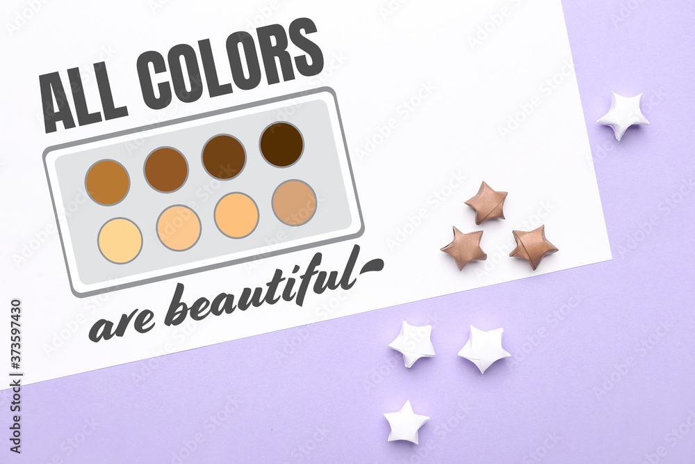 Different paper stars and text ALL COLORS ARE BEAUTIFUL on color background. Racism concept Different paper stars and text ALL COLORS ARE BEAUTIFUL on color background. Racism concept