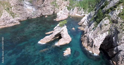 山陰海岸ジオパーク　ドローン 空撮4K 鳥取県浦富海岸　城原海岸