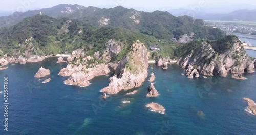 山陰海岸ジオパーク　ドローン 空撮4K 鳥取県浦富海岸　城原海岸