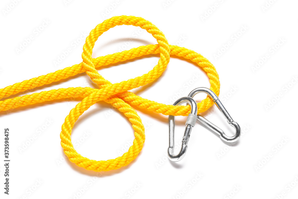 Rope with lobster clasps on white background Rope with lobster clasps on white background