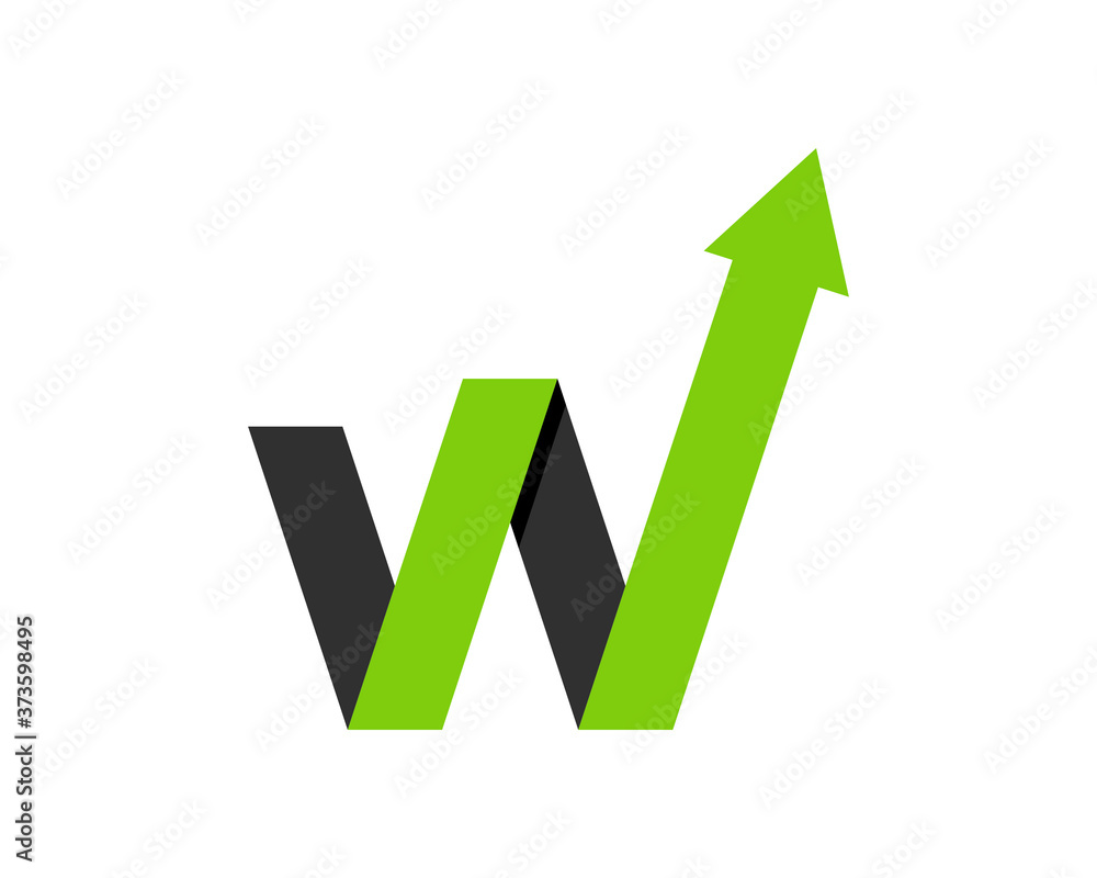 W letter with growth arrow up W letter with growth arrow up