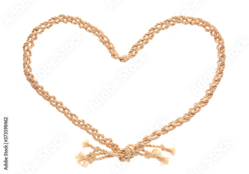 Heart made of rope on white background