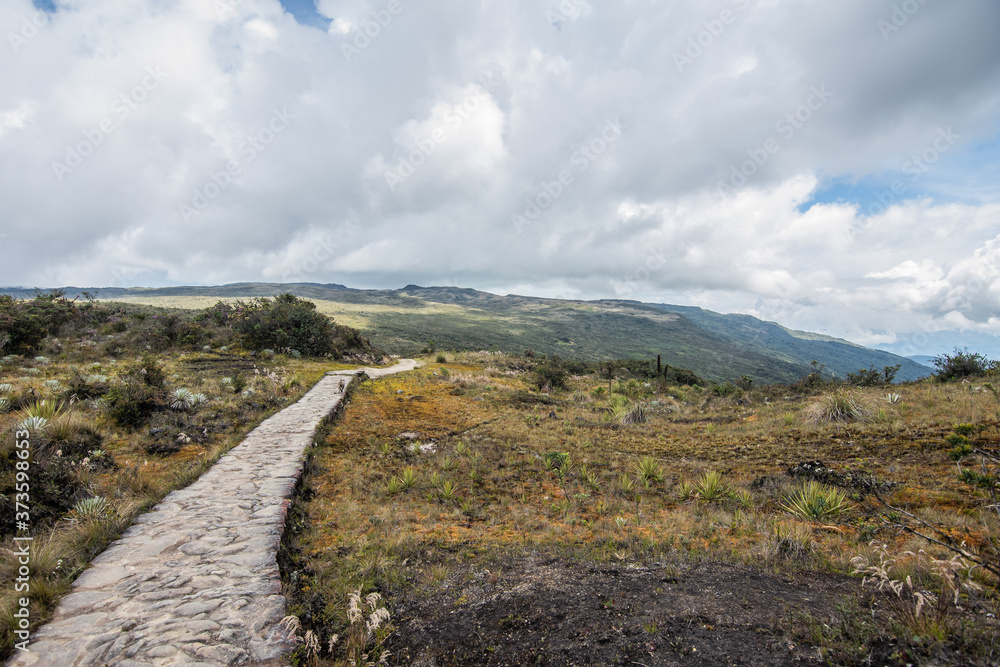 Choachi, Colombia Landscape of Colombian Andean mountains showing paramo type vegetation. Park Called Paramo Matarredonda near Bogota
