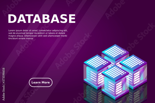 Datacenter isometric vector illustration. Abstract 3d hosting server or data center room background. Network or mainframe infrastructure website header layout. Computer storage or farming workstation.