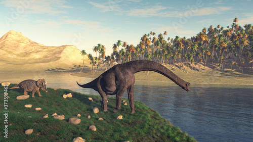 Fototapeta Naklejka Na Ścianę i Meble -  Dinosaurus in the valley