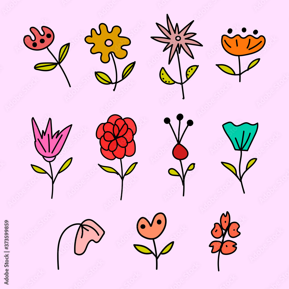 set of flowers for design. print for fabric and clothes