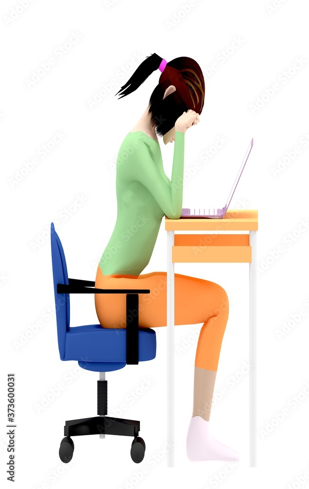 ノートパソコンの前で頭を抱える女性
