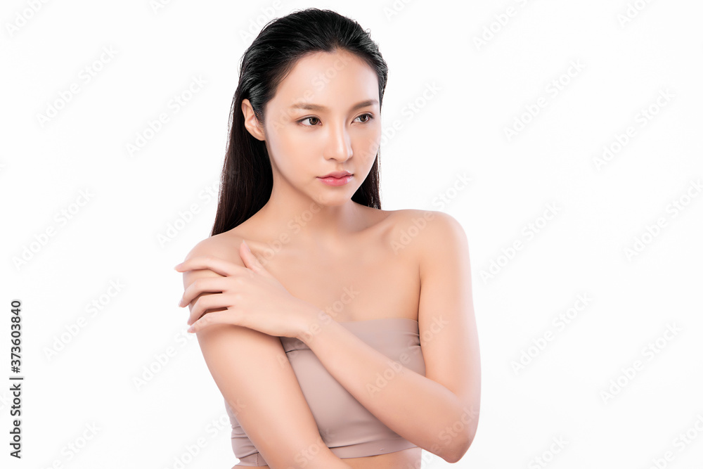 Beautiful Young asian Woman with Clean Fresh Skin, on white background, Face care, Facial treatment, Cosmetology, beauty and spa, Asian women portrait Beautiful Young asian Woman with Clean Fresh Skin, on white background, Face care, Facial treatment, Cosmetology, beauty and spa, Asian women portrait