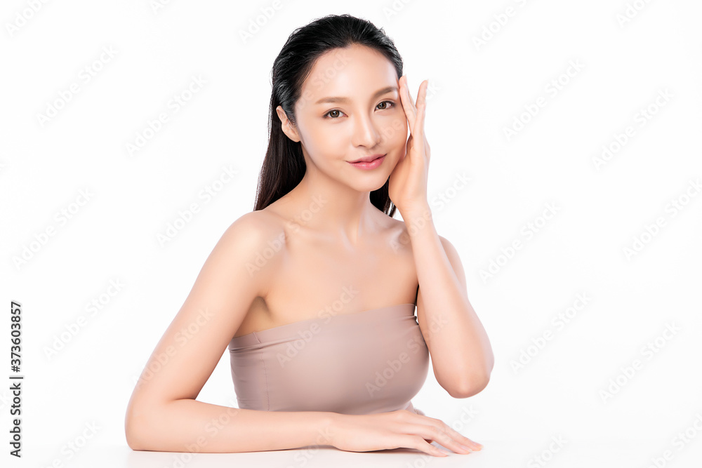 Beautiful Young asian Woman with Clean Fresh Skin, on white background, Face care, Facial treatment, Cosmetology, beauty and spa, Asian women portrait Beautiful Young asian Woman with Clean Fresh Skin, on white background, Face care, Facial treatment, Cosmetology, beauty and spa, Asian women portrait