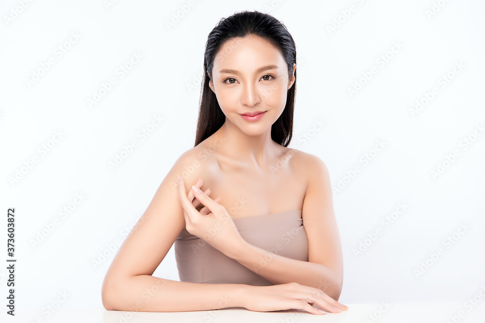 Beautiful Young asian Woman with Clean Fresh Skin, on white background, Face care, Facial treatment, Cosmetology, beauty and spa, Asian women portrait Beautiful Young asian Woman with Clean Fresh Skin, on white background, Face care, Facial treatment, Cosmetology, beauty and spa, Asian women portrait